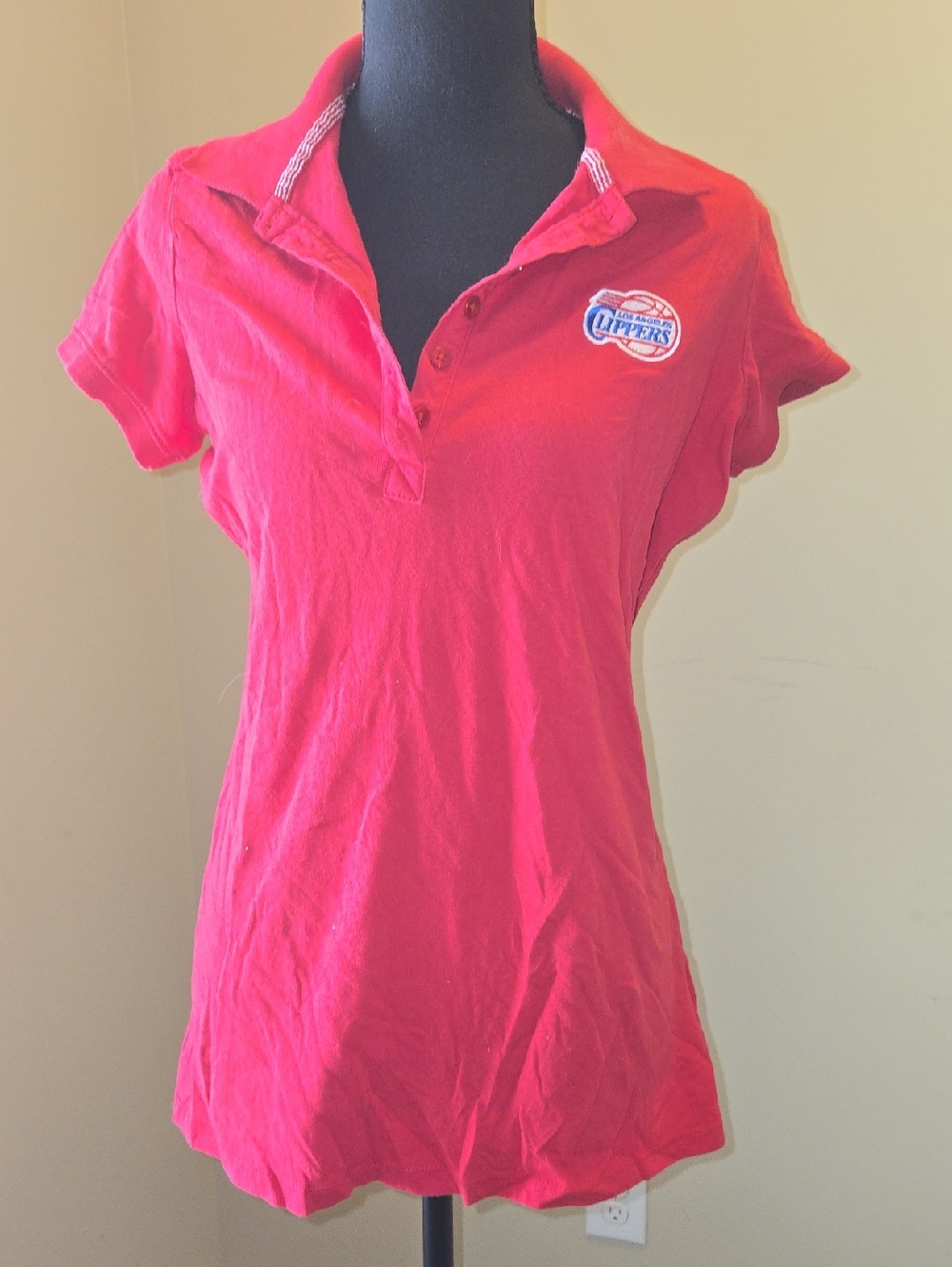 Antigua Red Short-Sleeve Polo Tee with LA Clippers Embroidered Patch